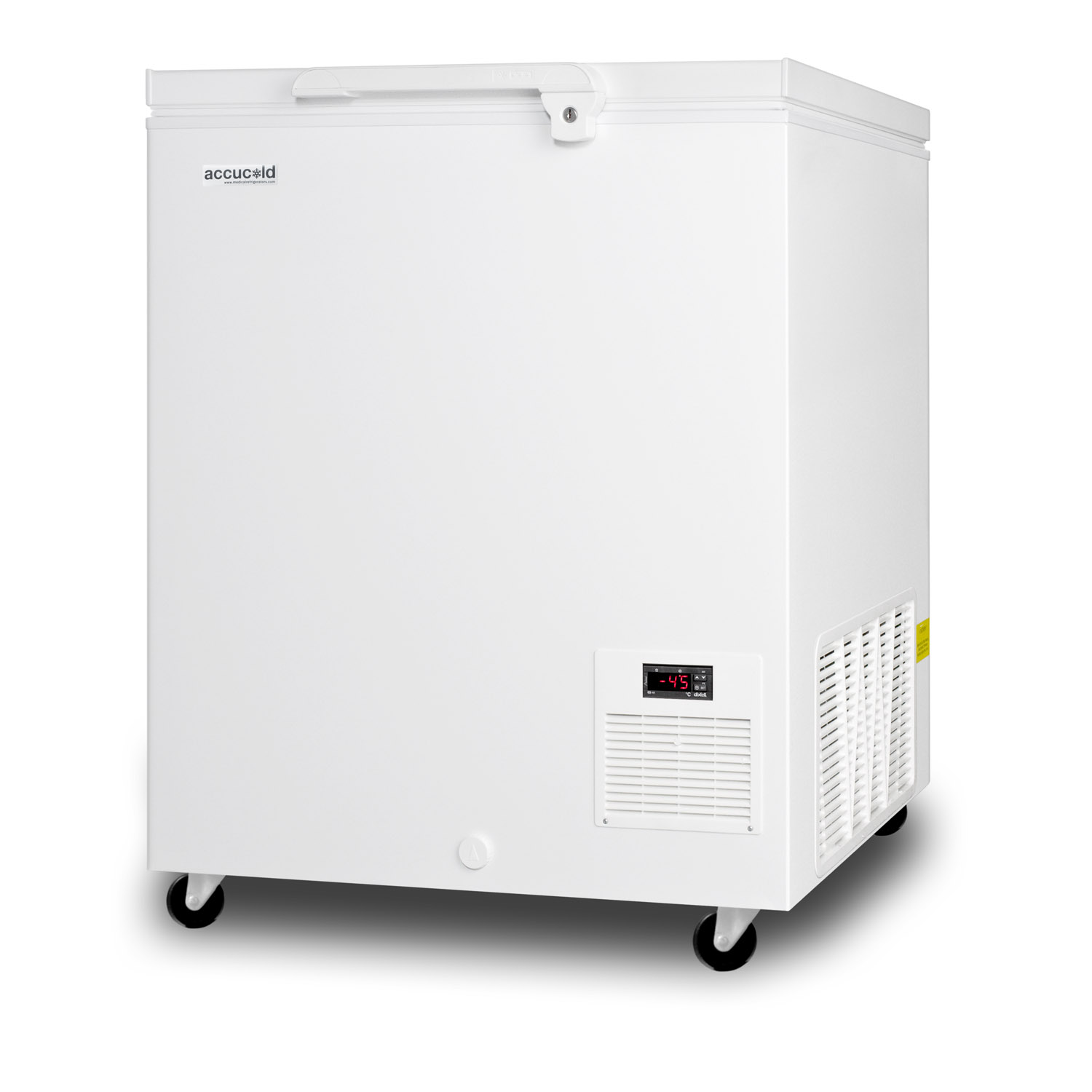 Commercial -45 C capable chest freezer with digital thermostat and 4.8 cu.ft. capacity